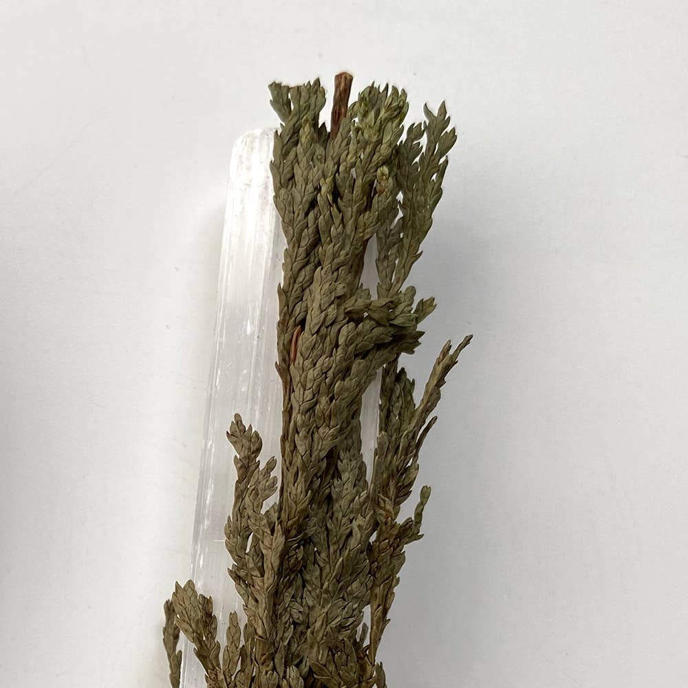 Mini Smudge Cluster, Cedar with Selenite Wand 4"