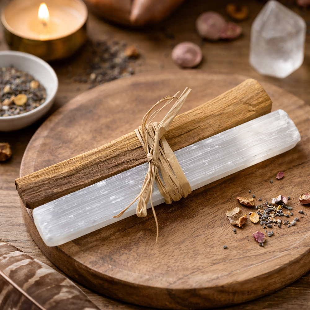 Mini Smudge Cluster, Palo Santo with Selenite 4"