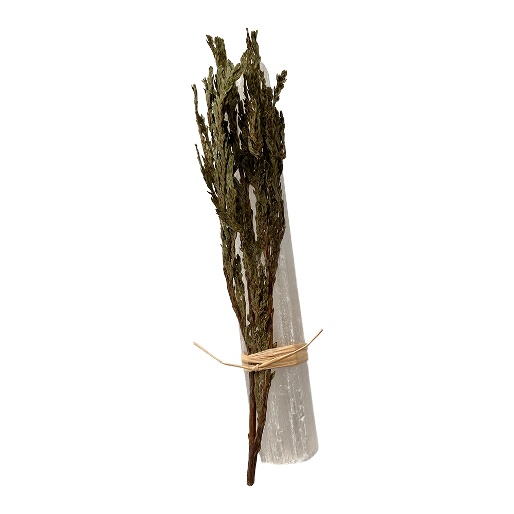 Mini Smudge Cluster, Cedar with Selenite Wand 4"