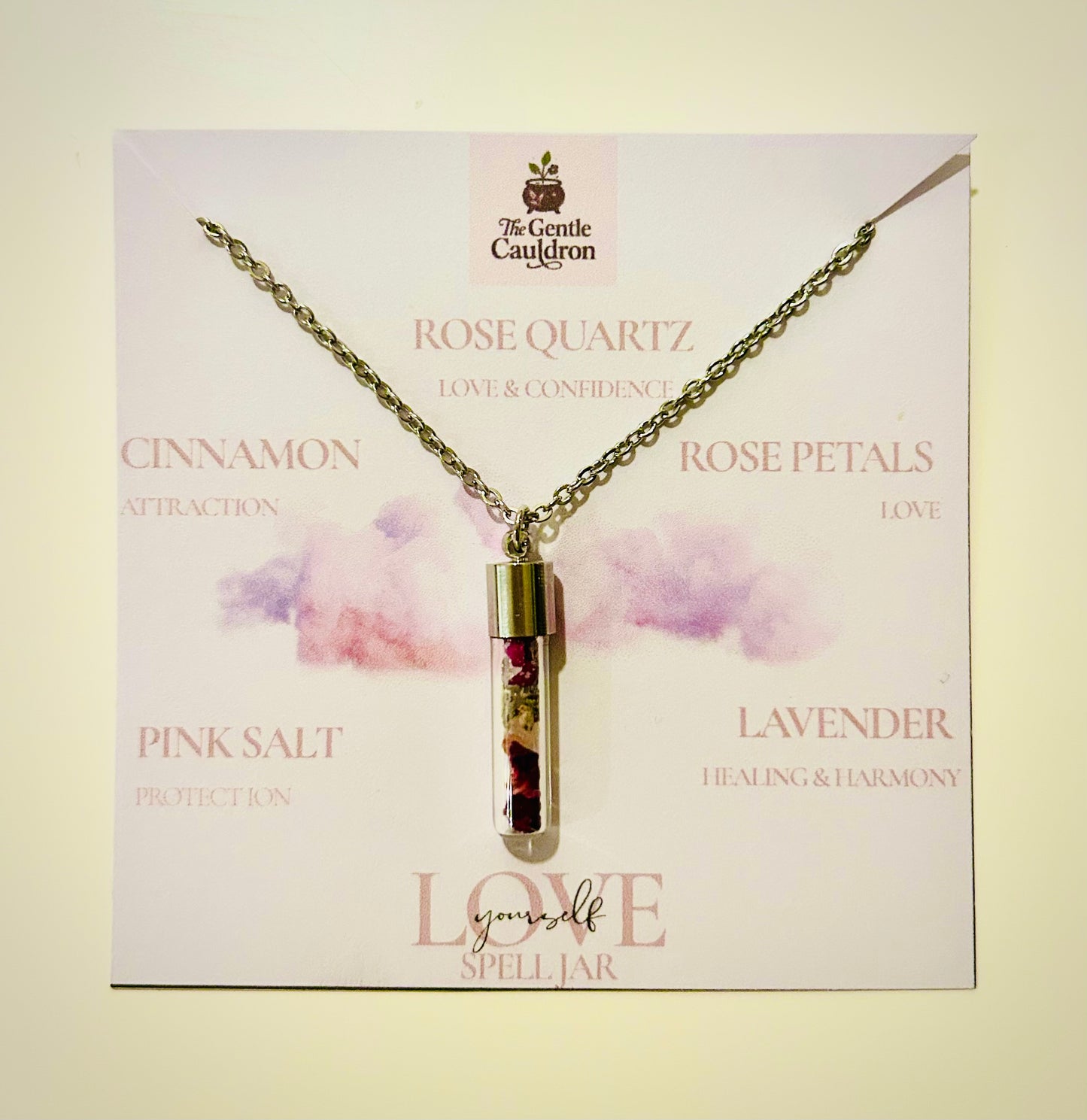Self Love spell jar pendant necklace