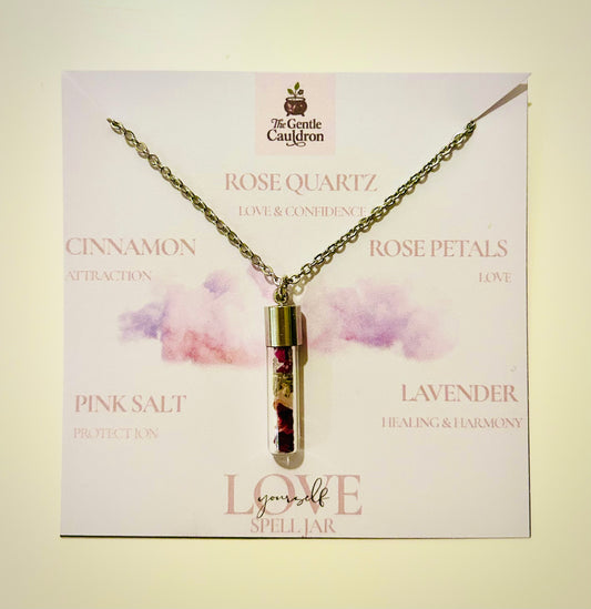 Self Love spell jar pendant necklace